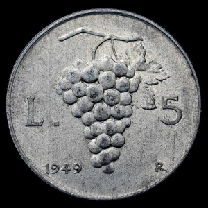1949 Italy 5 Lire (Uva) Coin, km89 - Beautiful Coin 🇮🇹 🗺 🌟 - Picture 1 of 5