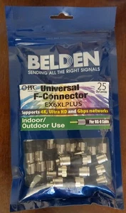 Paquete de 25 conectores de compresión de cable coaxial Belden PPC EX6XLPLUS RG6 - Imagen 1 de 3