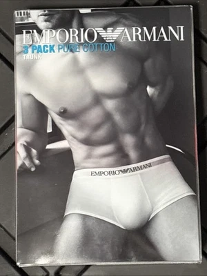 EMPORIO ARMANI 3 件装纯棉平角裤 M 码 | 白色红色和黑色 — 第 1/3 张图片