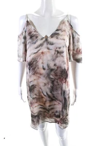 Krisa Womens Pink Gray Printed Cold Shoulder Short Sleeve A-Line Dress Size L - Picture 1 of 5