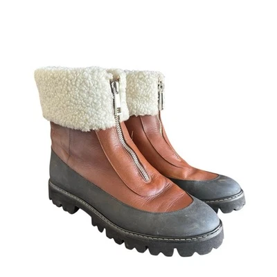 J. Crew Gwen зажим искусственного меха отделки кожаные ботинки коричневый молнии спереди обработанный женщин 10,5 - Изображение 1 из 4