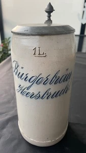 Bürgerbräu Hersbruck Sammler Deckel-Bierkrug uralt Maß-Krug geritzt handgerecht - Bild 1 von 9