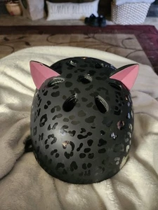 Girls Youth Bike Helmet Size M Leopard Kitty Black Ages 8 and Up. - Picture 1 of 6