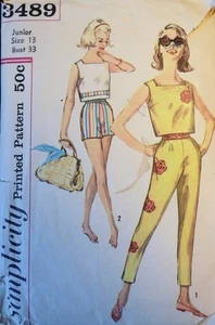 Vtg 1960s Simplicity 3489 Applique Top Pants Shorts SEWING PATTERN Junior 13 - Picture 1 of 5