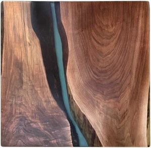 Epoxidharz Tischplatte River Table Transparent Walnuss Massivholz 600-600-28mm - Bild 1 von 5