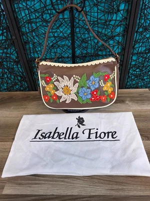 Isabella Fiore Abbie Road Katie Hobo Bag Brown Embroidered Beaded Floral Bag NEW - Image 1 of 4