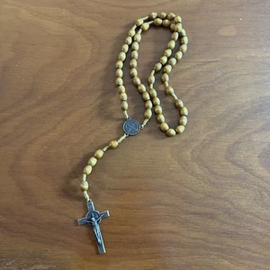 Vintage Wooden Rosary Necklace Crucifix Catholic Religious 22.5” Olive Wood - Picture 1 of 6