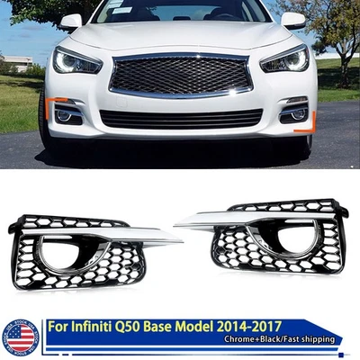 Pair Front Bumper Fog Light Cover Grille Bezel For Infiniti Q50 Base 2014-2017 Foto 1 de 4