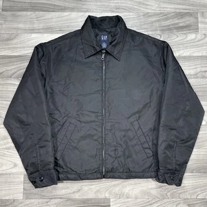 Vintage GAP Nylon Jacket Mens S Bomber Full Zip Harrington Glossy Black Quilted - Picture 1 of 6