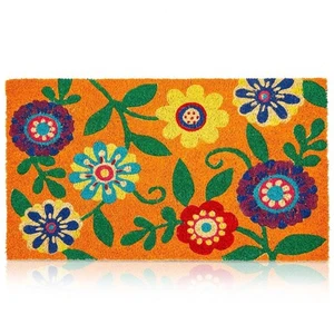 Floral Design Coir Doormat for Outdoor Entrance, Natural Coir Welcome Mat, 17x30 - Picture 1 of 8