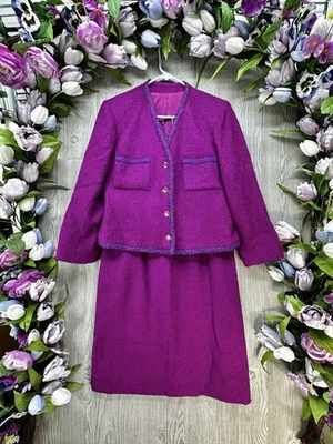 Traje de tweed vintage 4p-6p para mujer púrpura conjunto de falda de dos piezas traje Kirkland Hall Foto 1 de 4