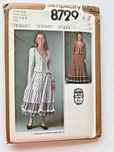 Vestido Simplicity Gunne Sax 8729 Diseñador Talla 6 y 8 Patrón SIN CORTAR De Colección 1978 - Imagen 1 de 5