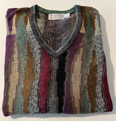 St. Croix Knits Vintage USA Made Colorful Cosby Style Crew Neck Sweater LARGE - Image 1 of 4
