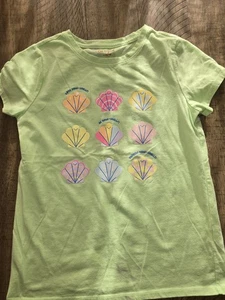 Cat & Jack Girls Graphic T-Shirt SZ L (10-12) Green Seashells Solid - Picture 1 of 2