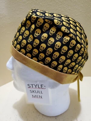 Skeleton Skulls (yellow) Men's Skull/Chemo Surgical Scrub Hat/Cap Handmade - Image 1 of 4