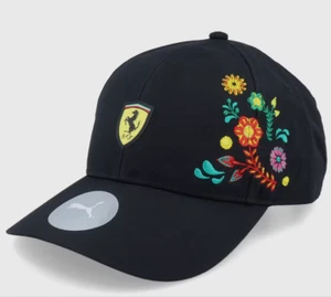 Official Scuderia Ferrari F1 2023 Mexico GP Team Baseball Cap / Floral Black Hat - Picture 1 of 9