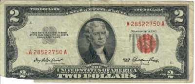 1953 2$ United States Note - Red Seal, No Motto - IBP/GMH A28522750A - #13515 - Image 1 of 2