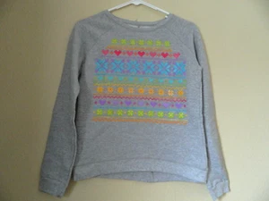 NWOT HANES SOFT SWEATS SHIRT TOP longsleeve Gray w/ heart & floral graphic sz XL - Picture 1 of 2