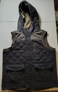 Victory Rugged Wear Mens Gray Green Quilted Wool Blend Vest Hooded Zip Medium - Picture 1 of 10
