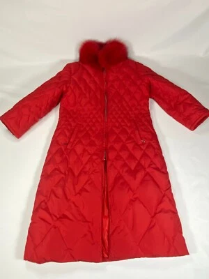 Abrigo largo de colección Marvin Richards relleno de piel de zorro talla mediana rojo de colección Foto 1 de 4