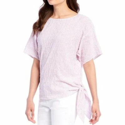 NOVA BLUSA MICHAEL KORS listrada lateral amarrar nó roxo branco manga curta algodão XS - Imagem 1 de 4