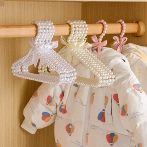 1-5x Pearl Beaded Clothes Hanger Ribbon Bow Coat Pants Anti-Slip Hanging Racks - Picture 1 of 34