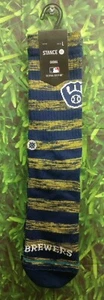Stance MLB Socks.Large.Twist Crew. Stripes.Yellow White Blue.Milwaukee Brewers. - Picture 1 of 5
