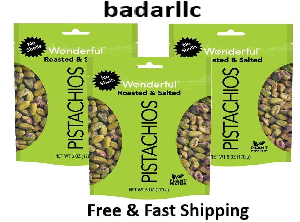 WONDERFUL PISTACHIOS (3 pack ) Pistachios No Shells, Roasted and Salted Nuts, 6 Ounce Each Bag,