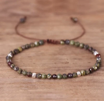 Natural Dragon Blood Stone Dainty Bracelet Green Gemstone Braided Bracelet - Image 1 of 2