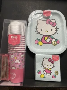 HELLO KITTY 16-10” Plates 40- 5” Napkins 10 Hot Cup Set strawberries & lemons - Picture 1 of 5