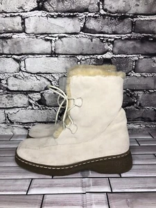 Bass Edson Ivory Suede Leather Lace Rubber Wedge Winter Boots Women’s 8M US/39EU - Picture 1 of 17