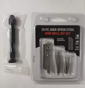 25 Pcs 0.5-3.0mm High -Speed Steel Mini Drill Bit Set with Hand Drill Sealed - Picture 1 of 5