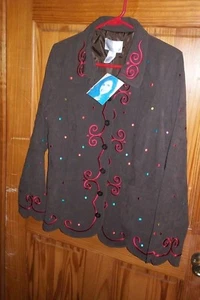 Susan Graver Embroidered Lined brown Blazer jackt NWT size medium colorful - Picture 1 of 3