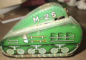 Vintage Marx Line-Mar M-25 Tin Windup Superman Roll-Over Tank, Japan