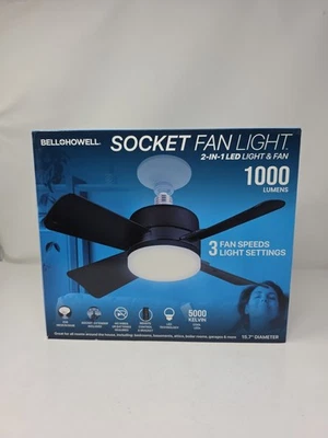 Bell + Howell 15.7-Inch Indoor Matte Black LED Socket Ceiling Fan w Remote OpenB - Image 1 of 4