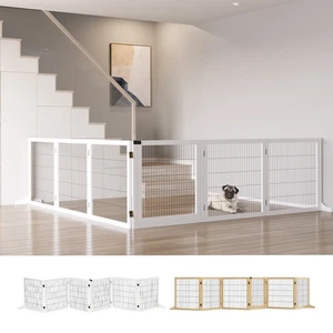 Wooden Pet Gate, Freestanding Dog Safety Barrier with Two Support Feet - Picture 1 of 23