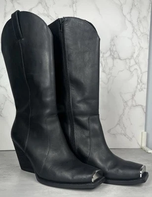 Jeffrey Campbell X Free People Western Botas de Cuero Negras Punta Plateada 8 Foto 1 de 4