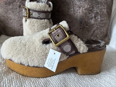 Coach Dylan Shearling Clog Shoes  Womens Size 7.5B Natural Oak Maple Color New - Image 1 of 4