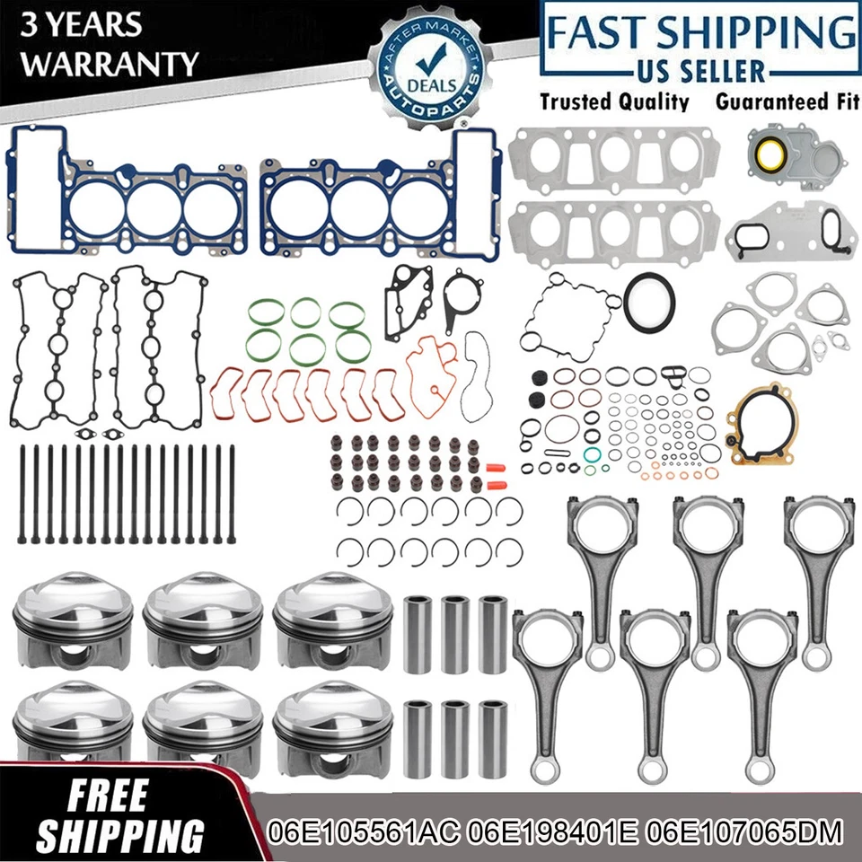 6Pcs Connecting Rod & Pistons Rings & Gasket Set For Audi A7 A6 A4 Quattro 3.0T - Image 1 of 4
