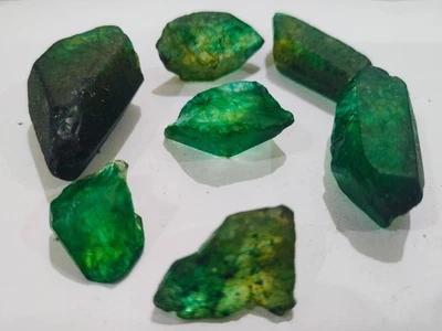 Certified Natural Green Emerald Loose Gemstone Uncut Rough 567.30Ct 7Pcs A023 - image 1 of 4