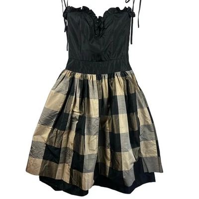 Valentino Boutique 1980’s Silk Taffeta Plaid Dress Black Bodice Women’s SZ 6 - Image 1 of 4