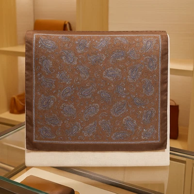 Yves Saint Laurent Dark Brown Paisley VTG 100% Silk Made in Italy Handkerchief - Image 1 of 4