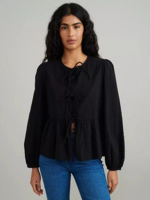 Nobody's Child Bernice Blouse Tie Front Top Black Organic Cotton 12 - BNWT £59 - Image 1 of 4