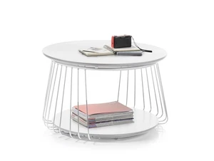 Couchtisch weiß rund Wohnzimmertisch Drahtgestell Sofatisch Beistelltsich 70 cm - Bild 1 von 4