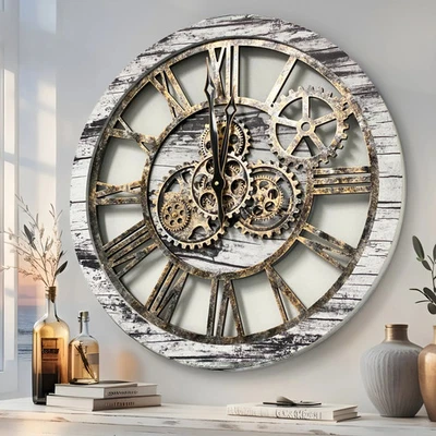 The Gears Clock AMERICA LINE WALL CLOCK ROUND 24 INCH GREY & WHITE - Image 1 of 4