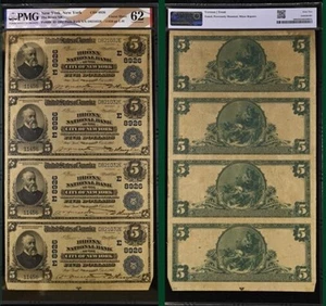 The Bronx NB New York New York, $5 1902 Plain Back National Notes Uncut Sheet - Picture 1 of 11