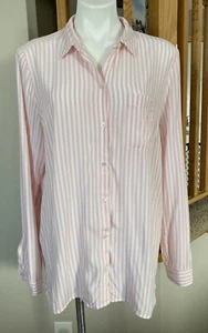 EUC J. Jill Large Pink Striped Button Up Long Sleeve Blouse 100% Rayon Tunic - Picture 1 of 7