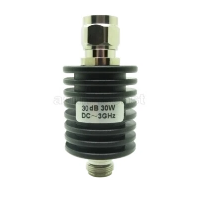 RF Coaxial Attenuator 30W Watts 30dB N Type Male to Female DC-3GHZ 50 Ohms Round - Image 1 of 4