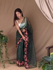 Designer Wedding Bollywood Indian Net Saree Blouse New Sari Ethnic Wear