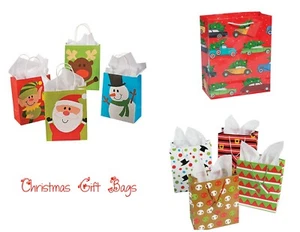 Christmas Gift Bag Assort 6p Holiday Wrapping Paper Medium Tote Style Santa 7x9 - Picture 1 of 1